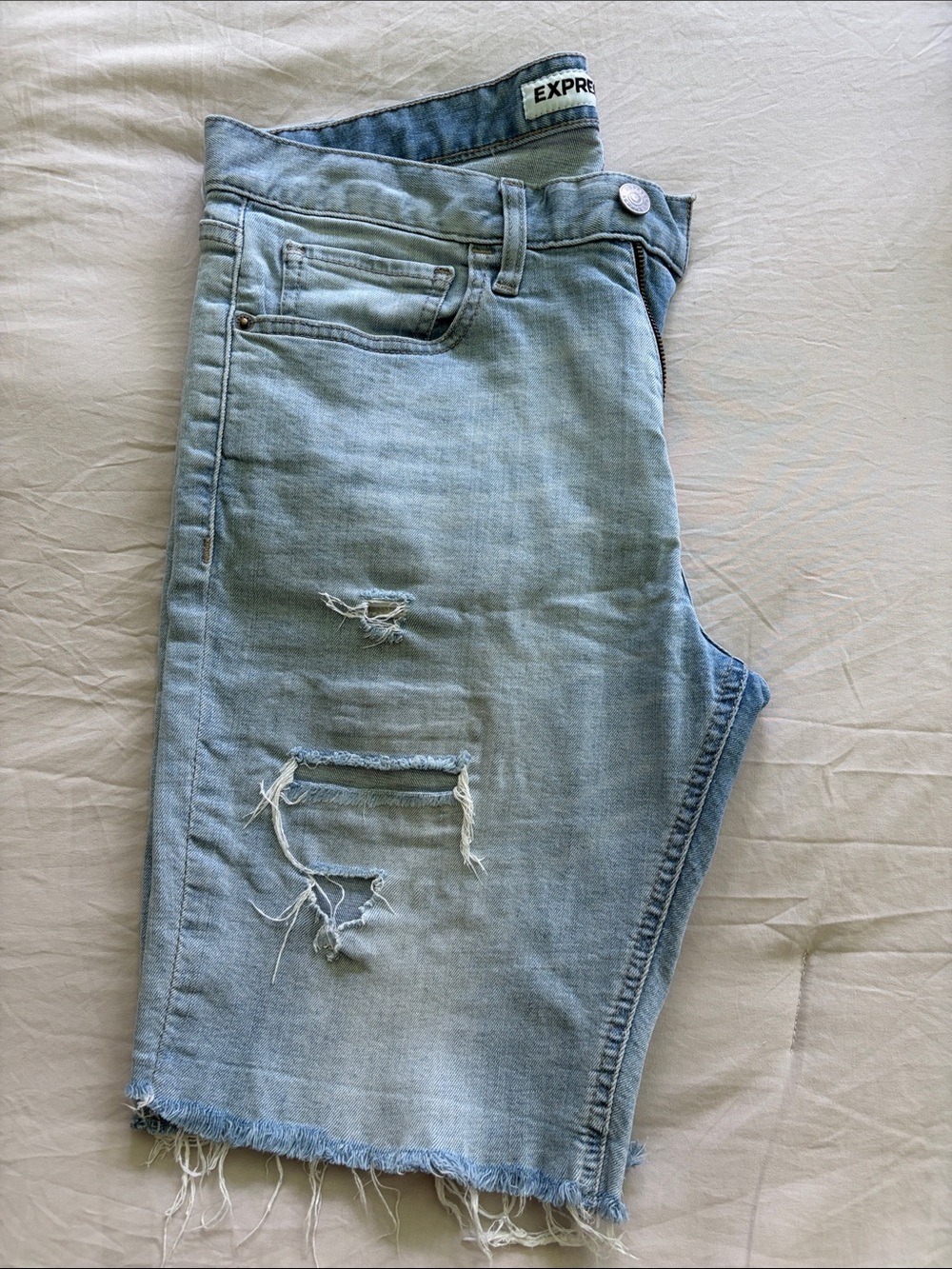 Express Light Blue Distressed Men's Jean Shorts
